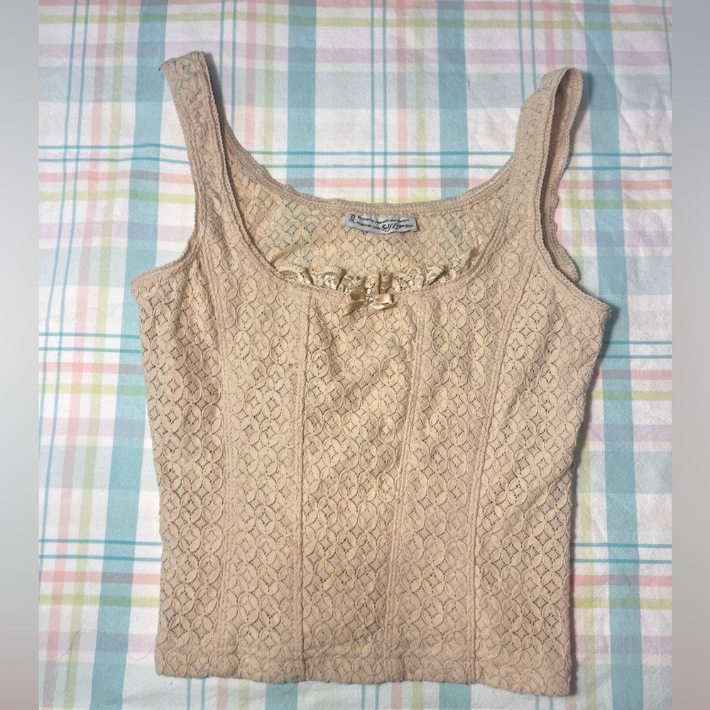 Self Esteem Cream Lace Trim Tank Top